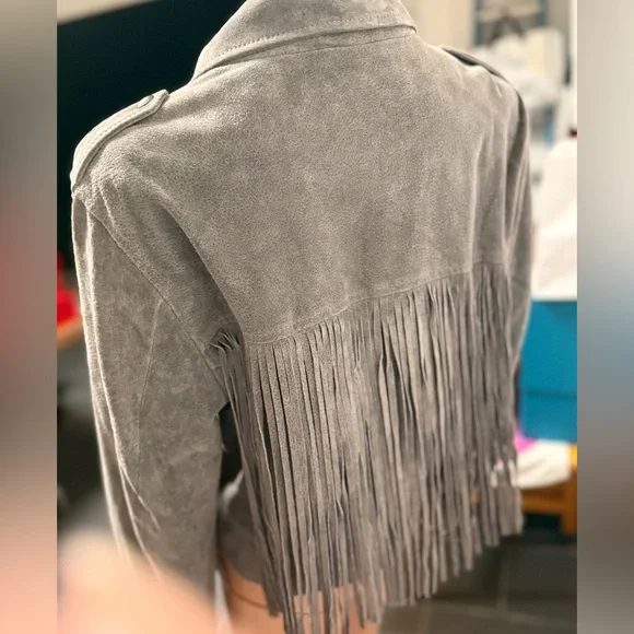 BlankNYC Gray Suede Fringe Leather Jacket - Picture 6 of 7